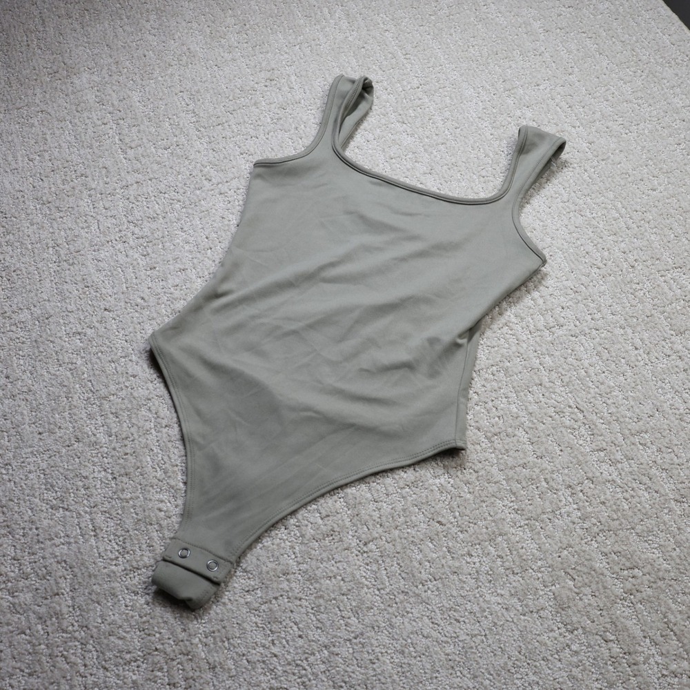 Wild Fable ButterBliss Square Neck Bodysuit Sage Green XS Tank Top Thong Snap